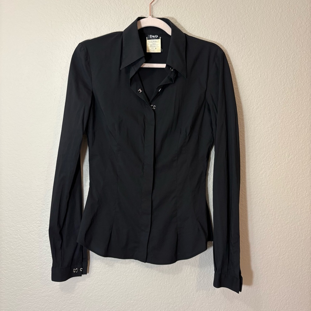D&G Dolce & Gabbana Black Fitted Stretch Button Up Shirt Italy